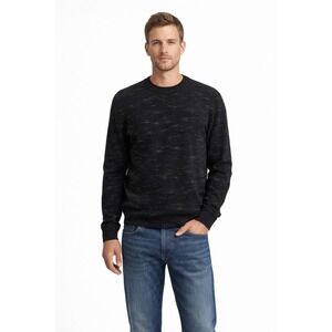 Billy Reid Crewneck Merino Wool Pullover Sweater XL, Black‎ and Tan Melange